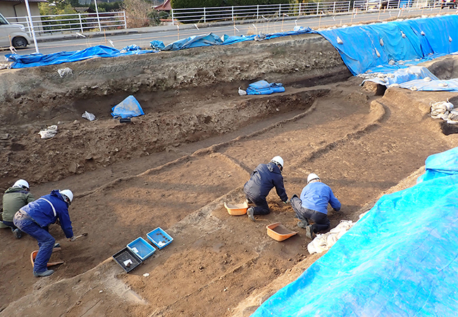 １区第４遺構面 水田跡（南東から）