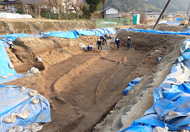 １区第４遺構面 水田跡（北西から）